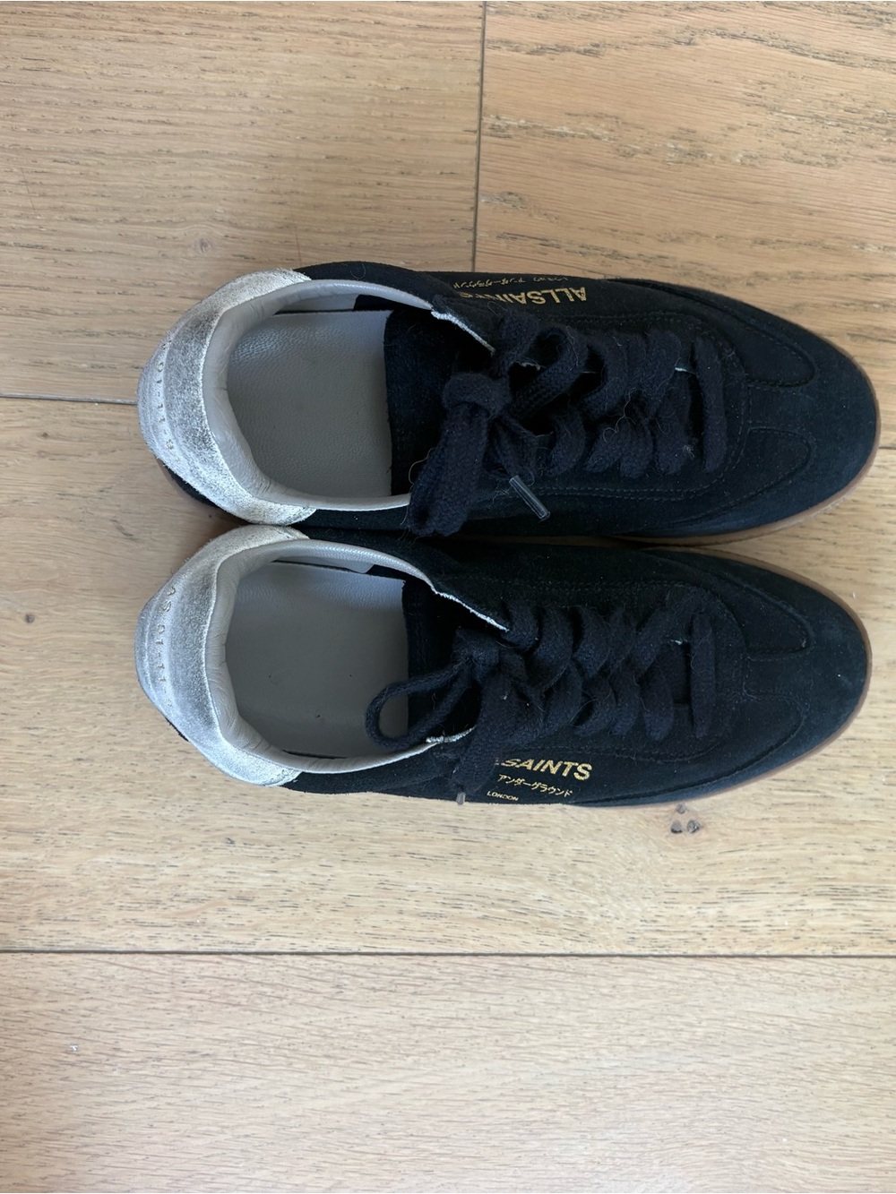All Saints Classic Suede Low-Top Sneakers in Black and Silve